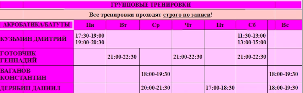 расписание тренировок по батутам для взрослых