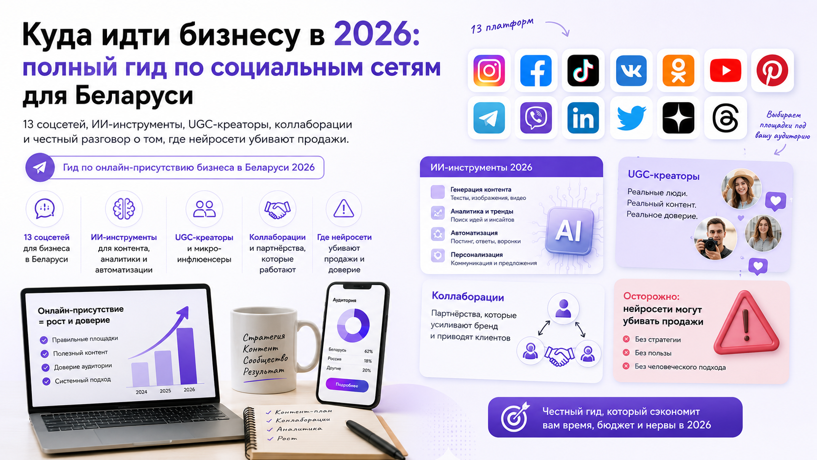 Маркетинг малого бизнеса в Беларуси в 2026 году. Обзор социальных сетей ИИ-инструментов UGC-креаторов коллабораций и стратегии онлайн-присутствия для привлечения клиентов без больших рекламных бюджетов.