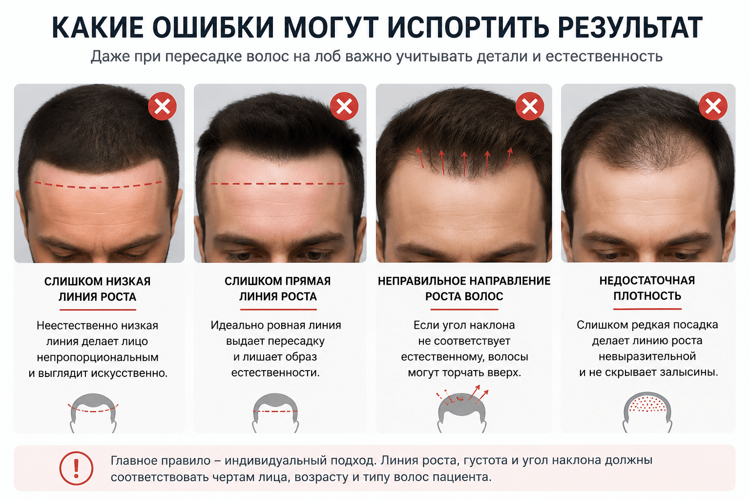 ошибки при пересадке волос на лоб