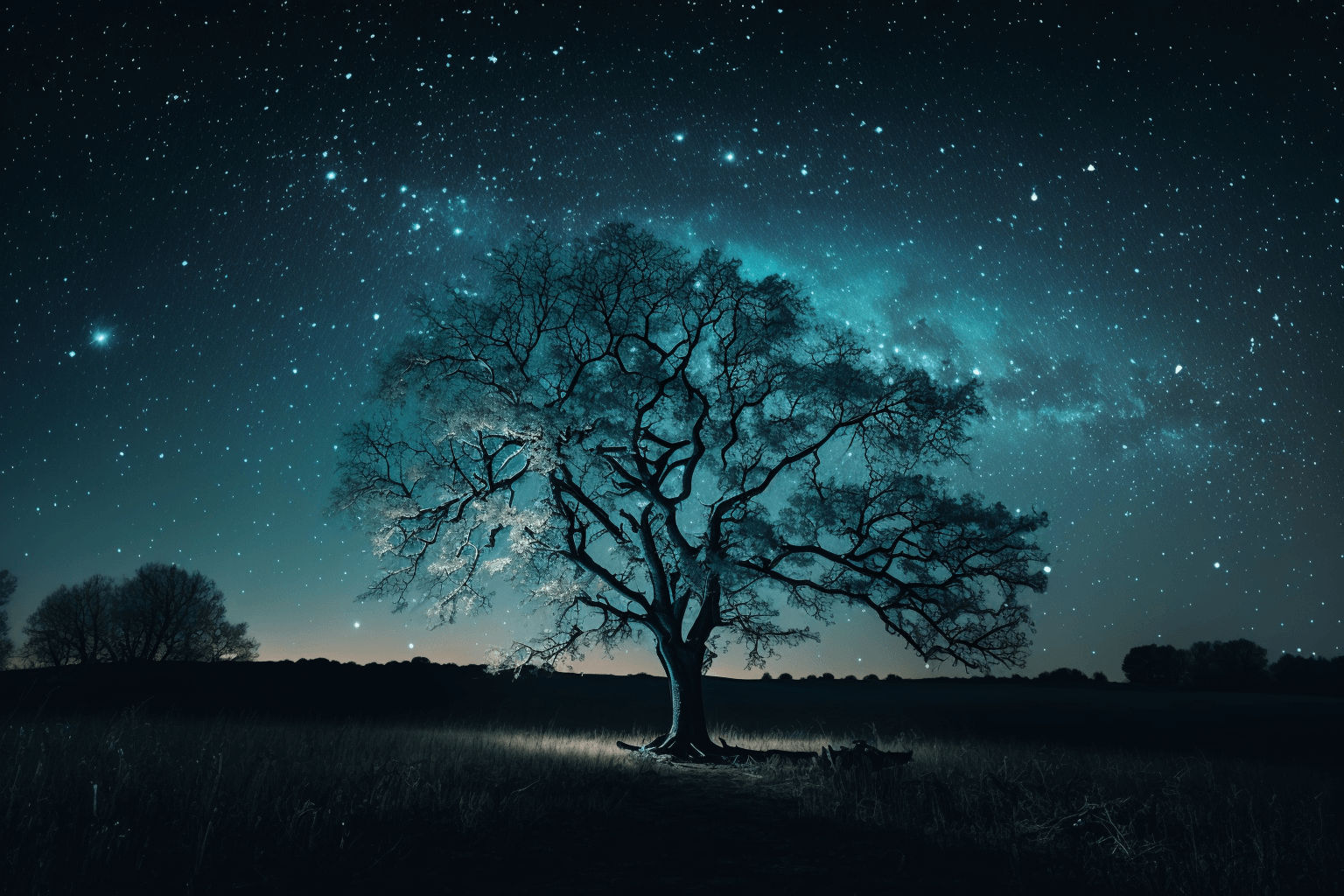 Дерево на фоне ночного неба