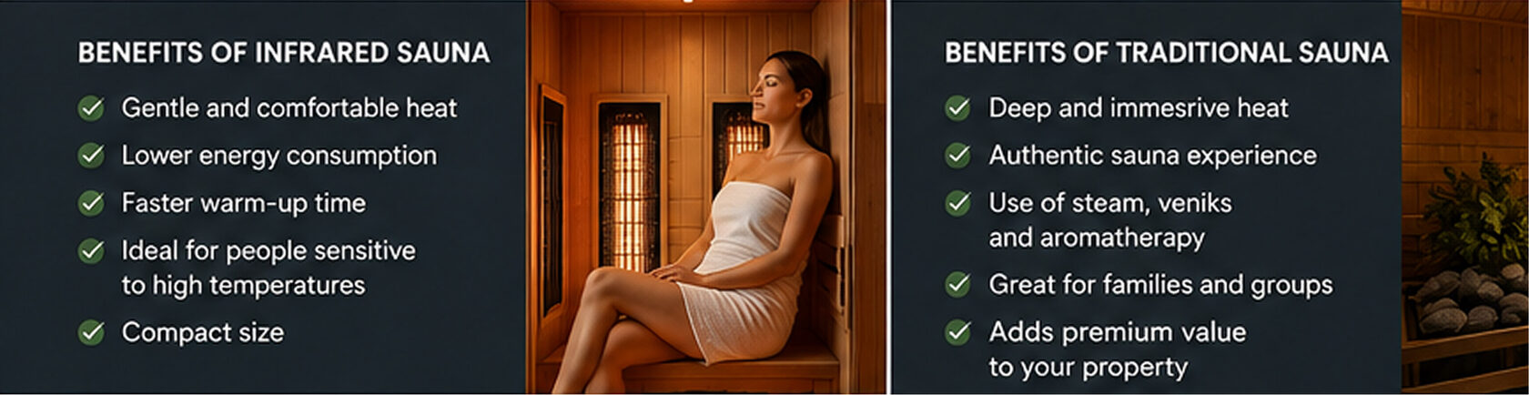 Photos comparing benefits of infrared and traditional saunas