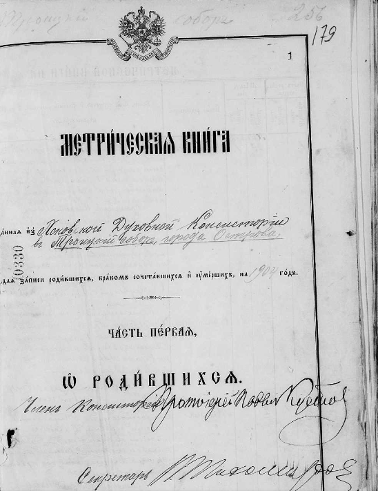 Титульный лист метрической книги Троицкого собора города Остров Псковской губернии за 1904 год