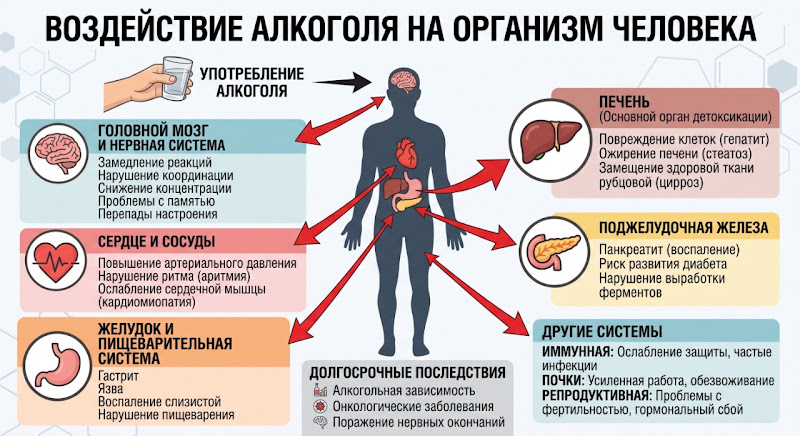 Воздействие алкоголя на организм человека: инфографика