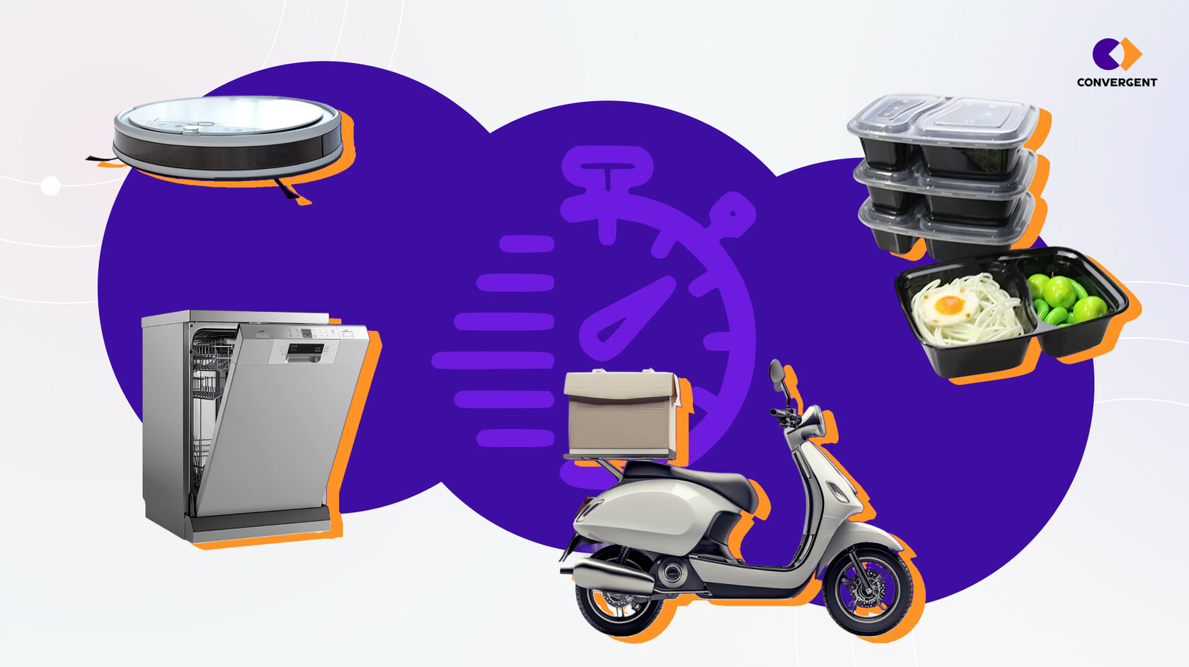 Мопед, посудомойка, робот-пылесос, еда из контейнеров