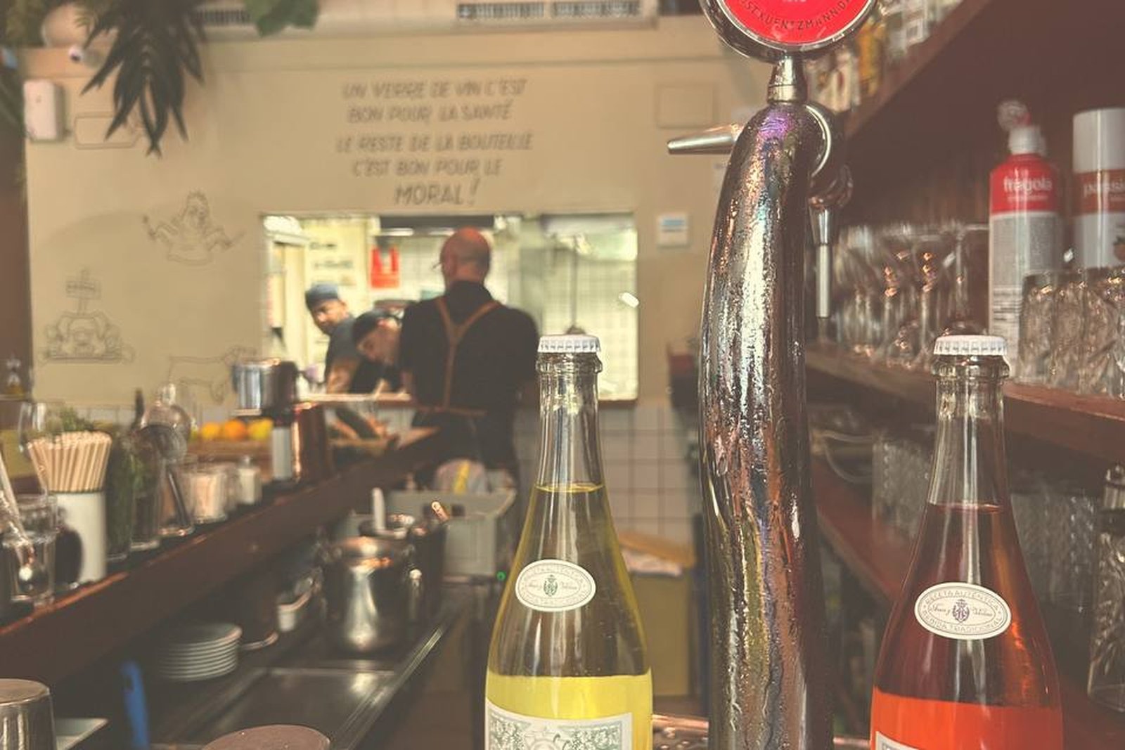 La Mundial Catalan fizzy wine bottles at the Sensi bar with the Estrella Damm tap