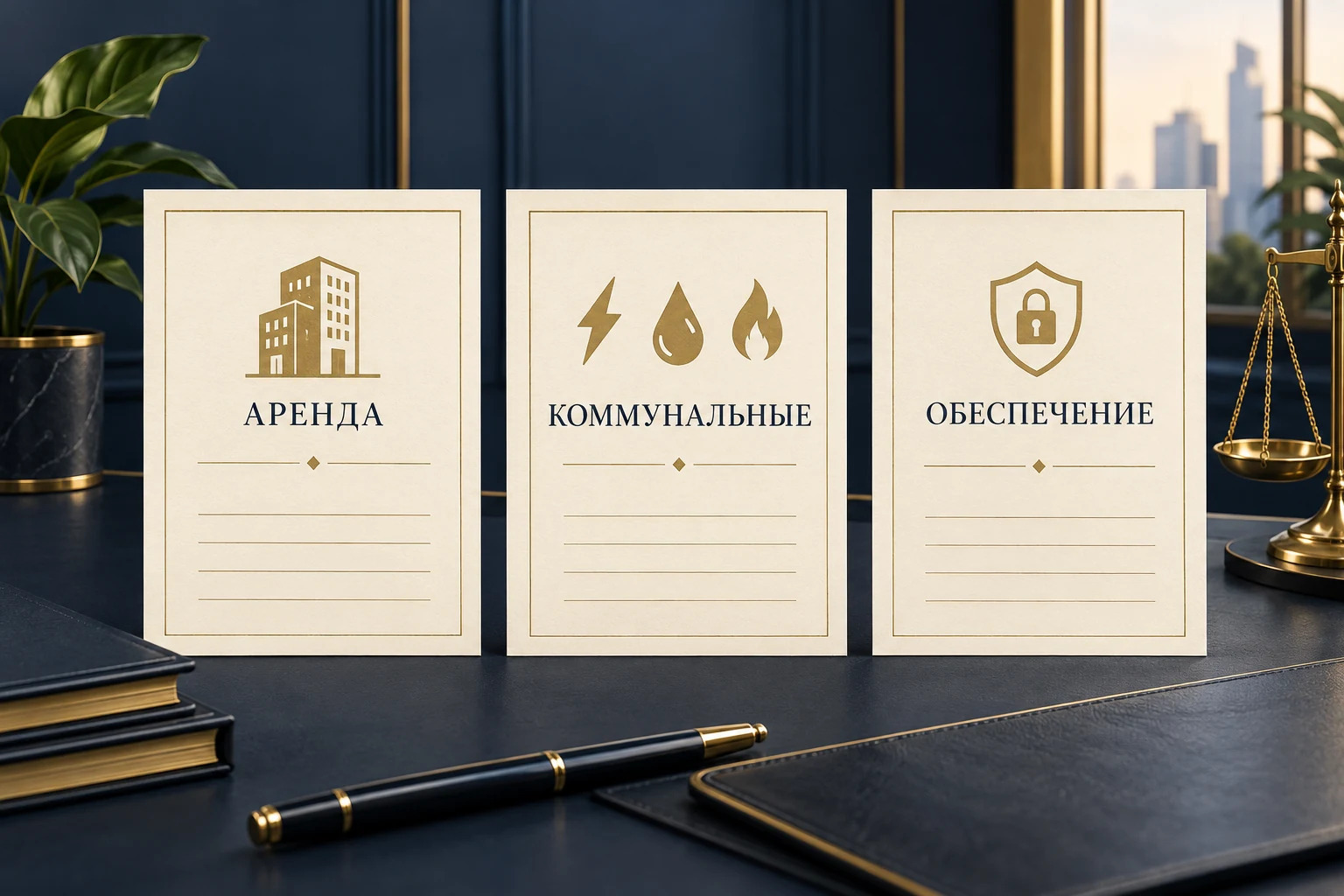 Концептуальная схема итогового расчёта аренды: арендная плата, коммунальные расходы и обеспечительный платёж