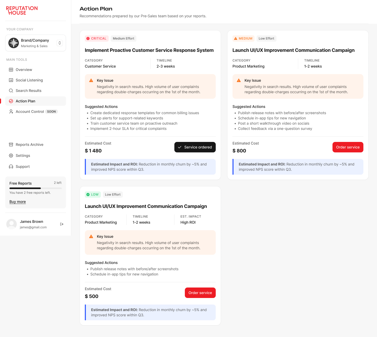 Action Plan Tab  | Risk Control Center by Reputation House 