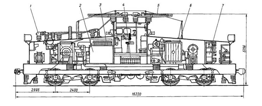 Маневровый электровоз Д92 ВЛ41 боковая проекция в линиях