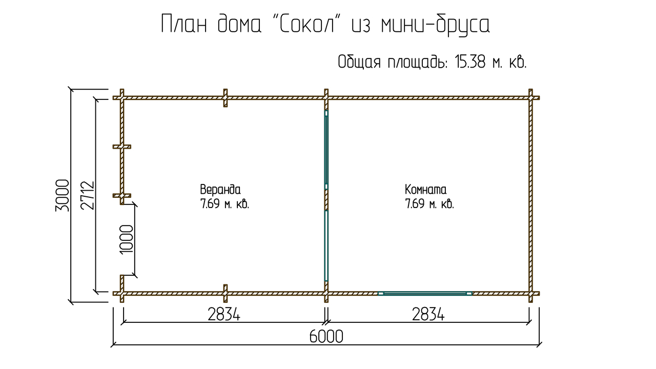 Дом «Сокол» 3х6 из мини-бруса