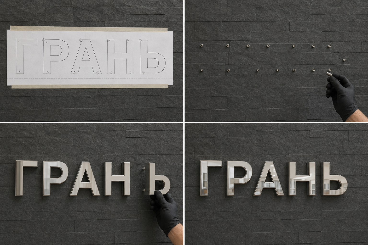 Полированные металлические буквы: mirror installation