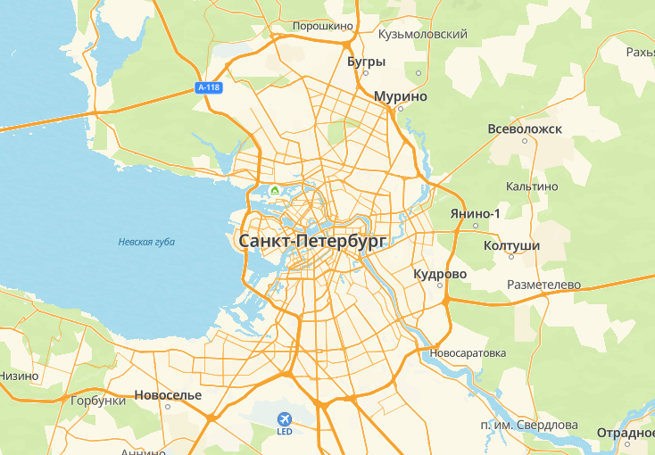 Карта Санкт-Петербурга — район работы ЛенЭлектро