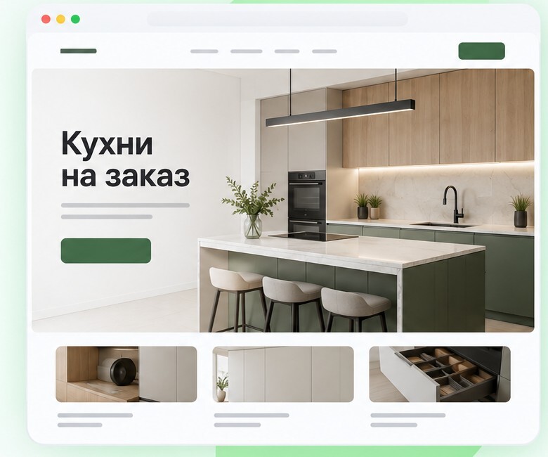 Демонстрационный макет сайта мебельной компании с интерьером кухни