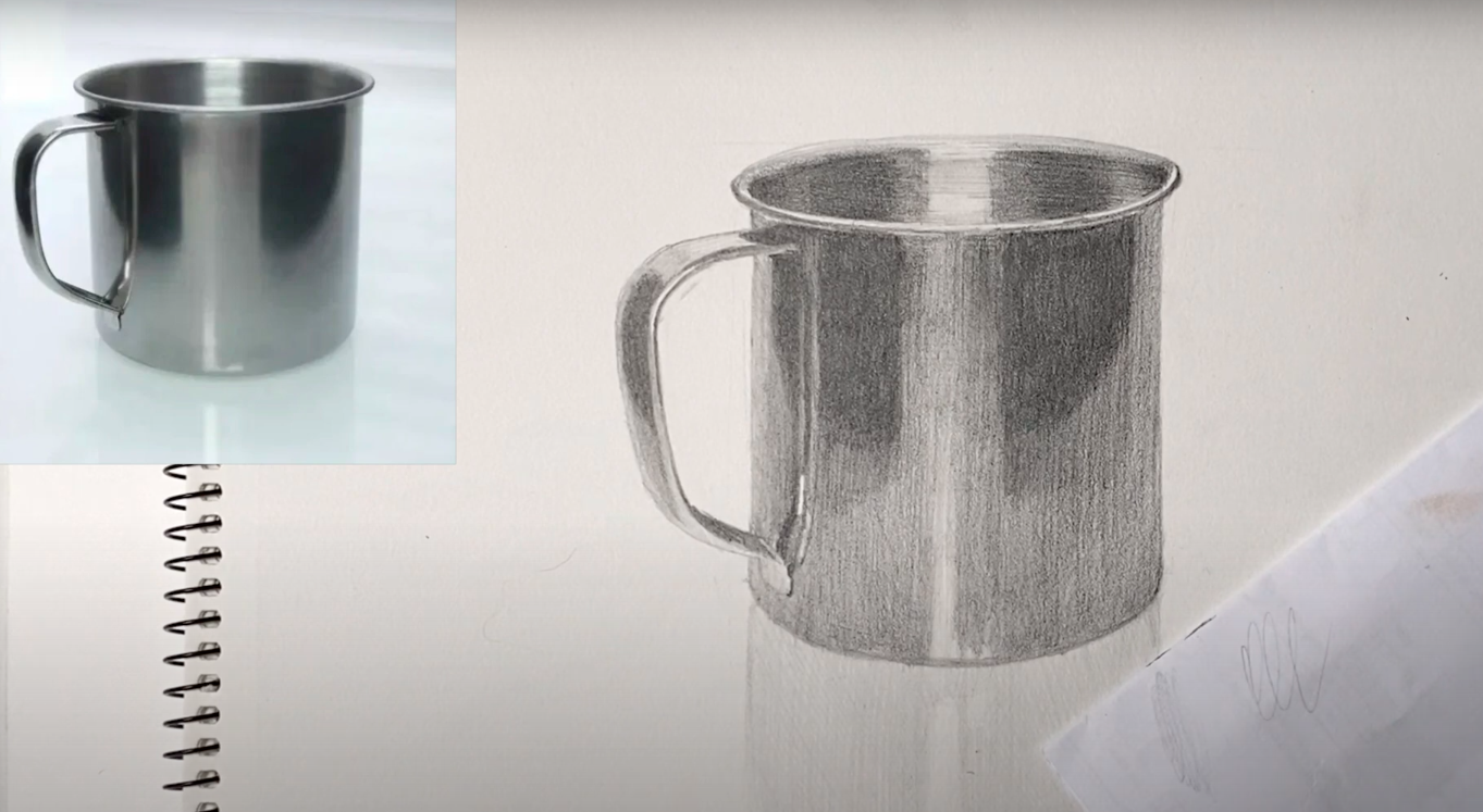 как придать объем чашке на рисунке карандашом?