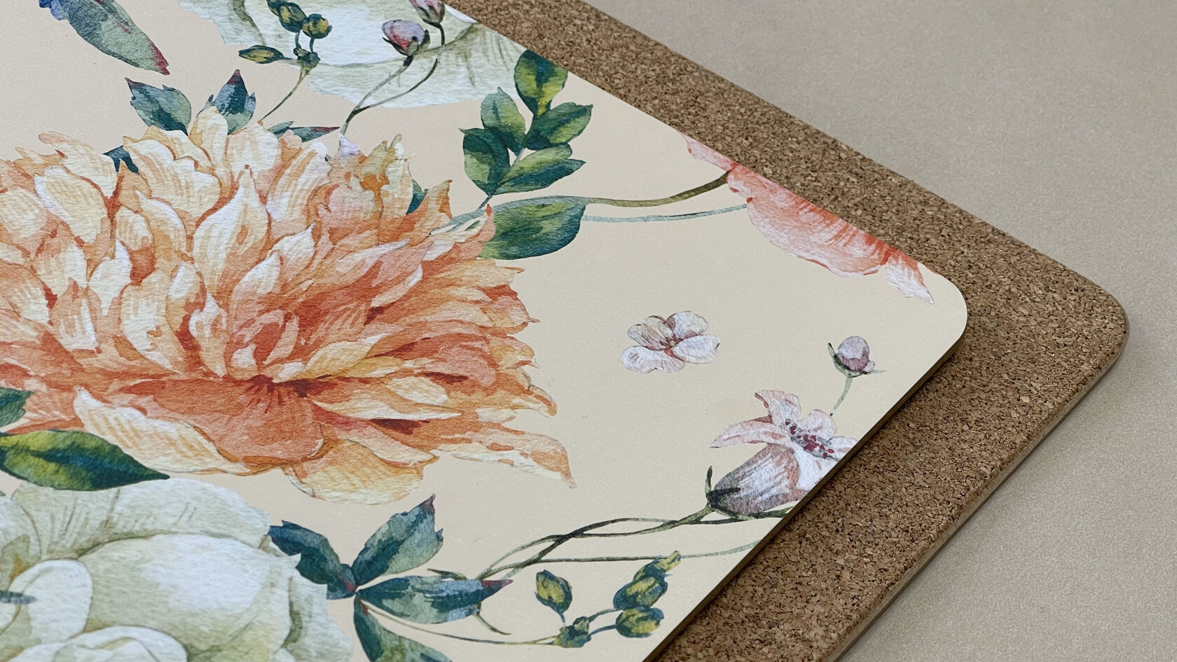 Салфетки сервировочные прямоугольные из пробки "Маки акварель"