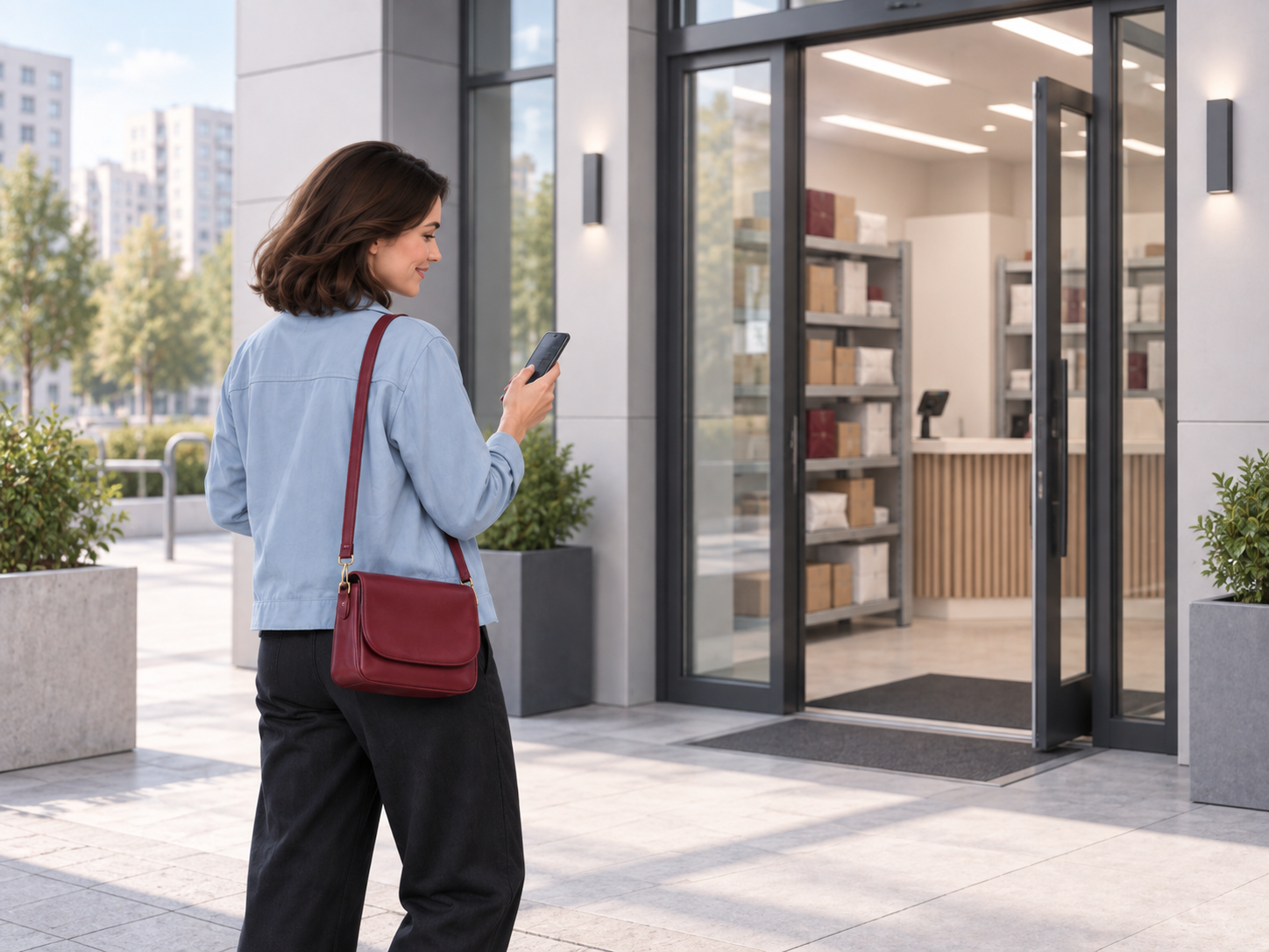 Woman arriving to pick up an online order