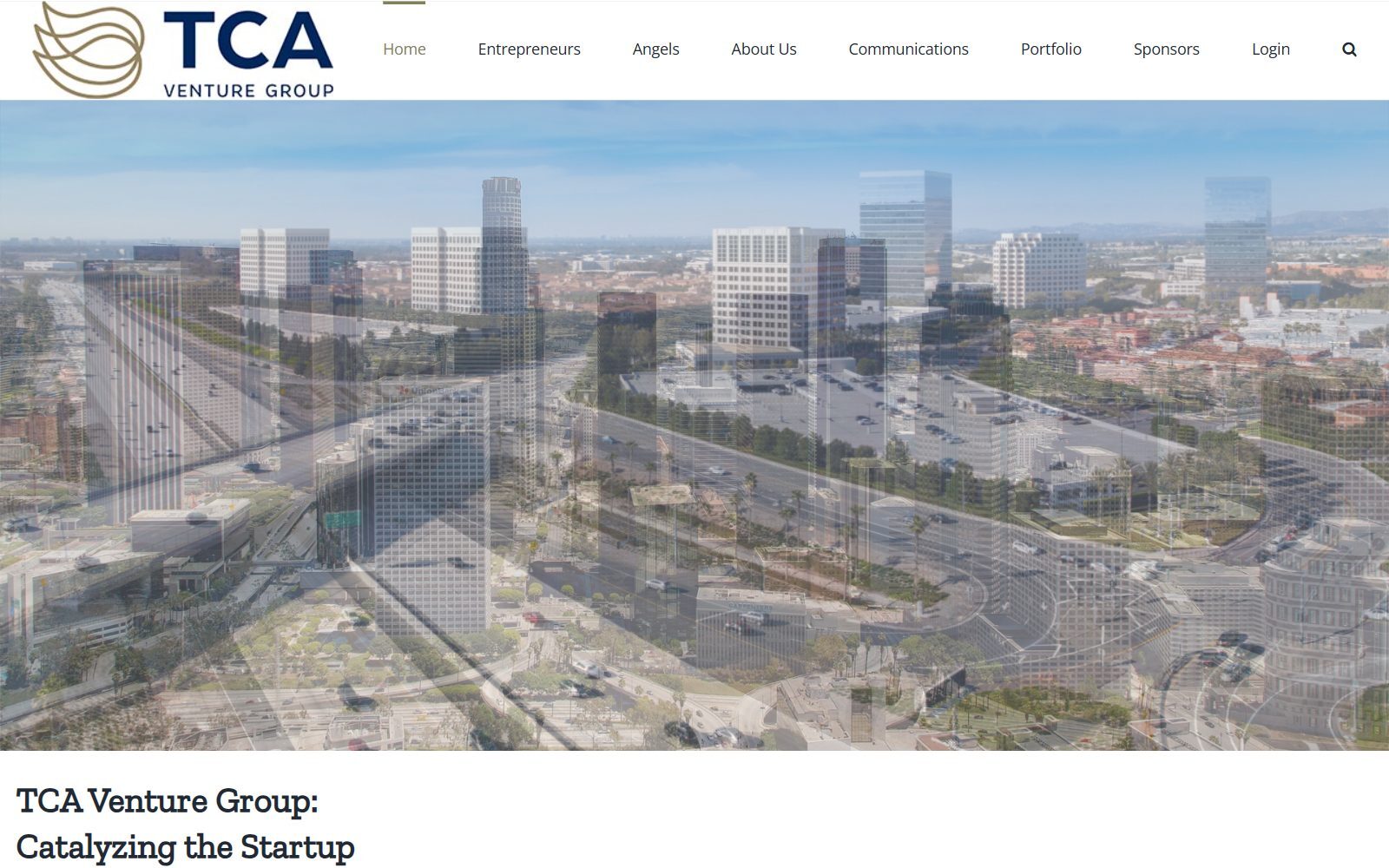 TCA Venture Group (formerly Tech Coast Angels) homepage screenshot (October 2026)