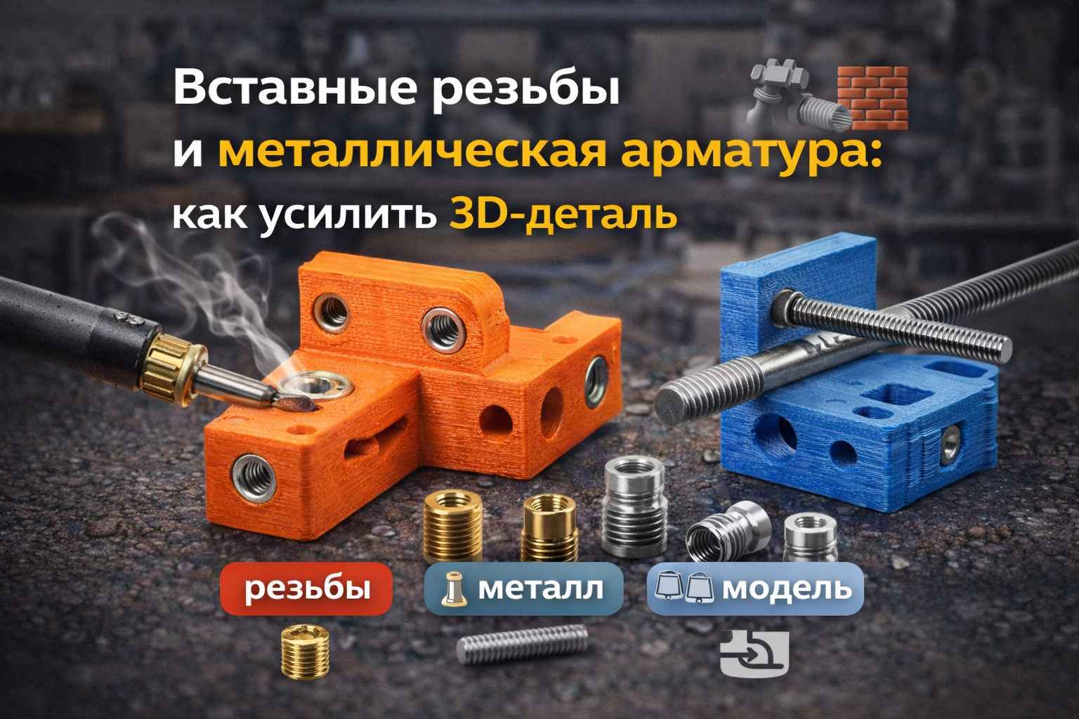 Вставные резьбы и металлическая арматура в 3D-печати — как усилить деталь