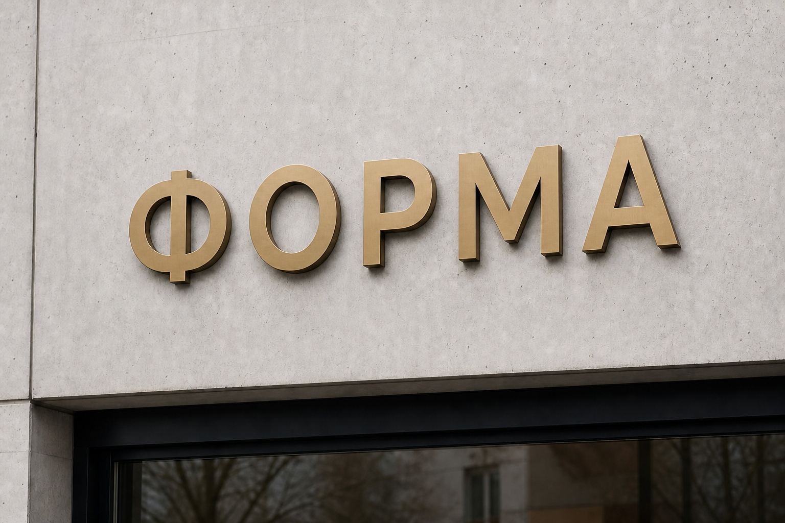 3D-рендер объёмной латунной вывески «ФОРМА»