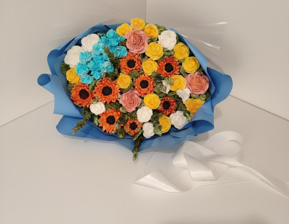 Букет из подсолнухов, роз, гортензии из зефира VIP №7 2