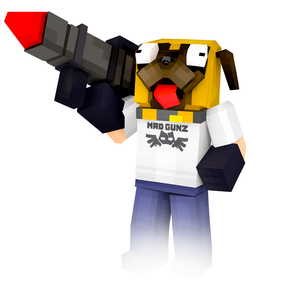 The character Dog from the game Mad Guns holds a bazooka.