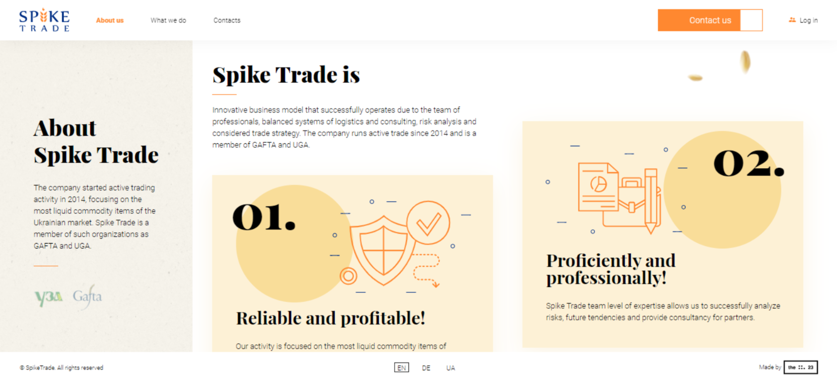 Страница «О компании» на сайте компании Spike Trade