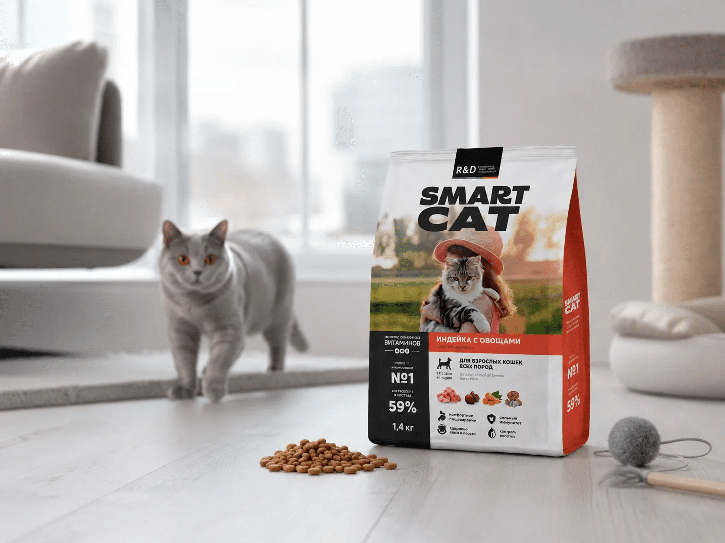 Корм Smart Cat в светлой квартире