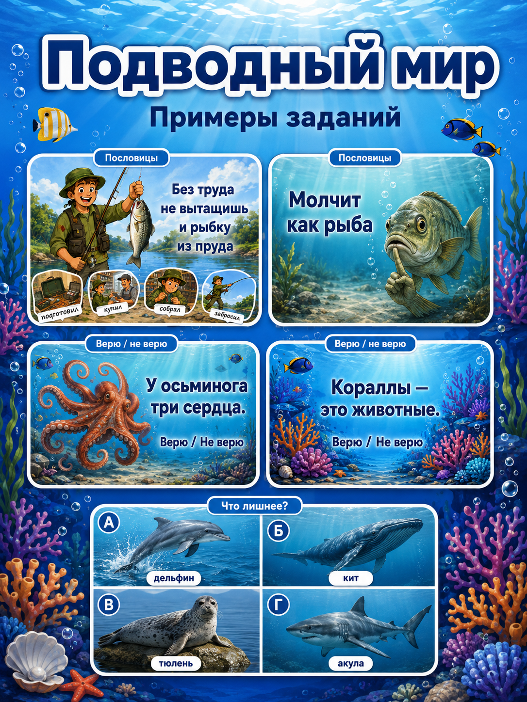 Примеры заданий игры Подводный мир