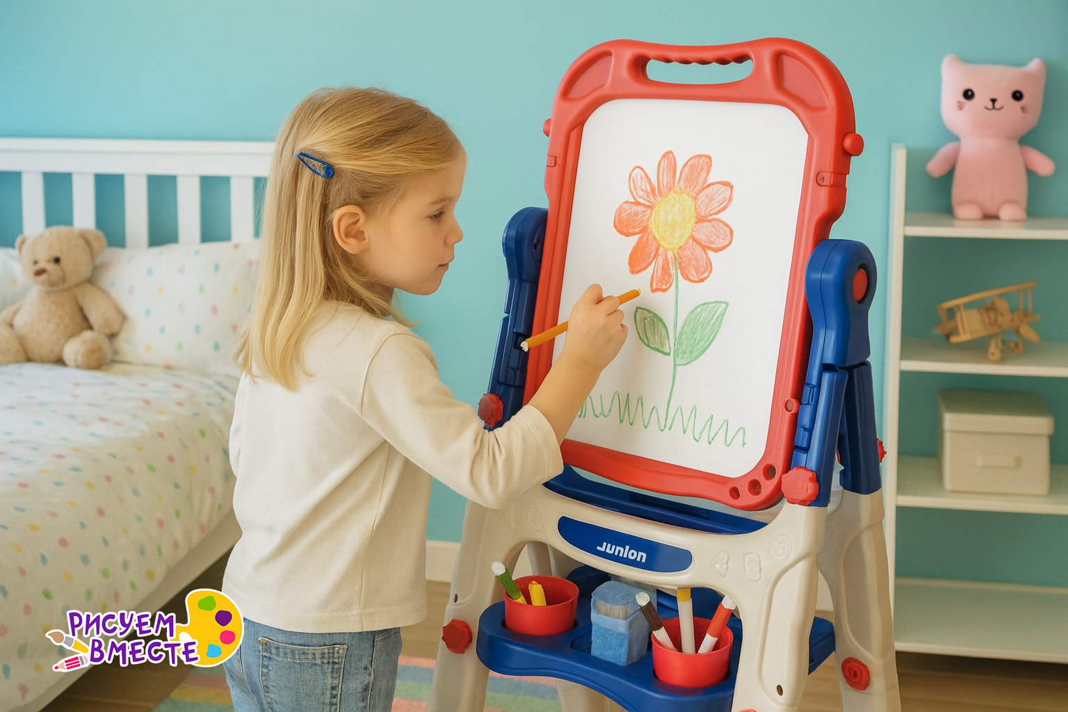 Обзор двустороннего мольберта для рисования и творчества Junion