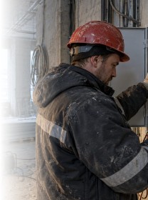 Электромонтажник проверяет щит мультиметром