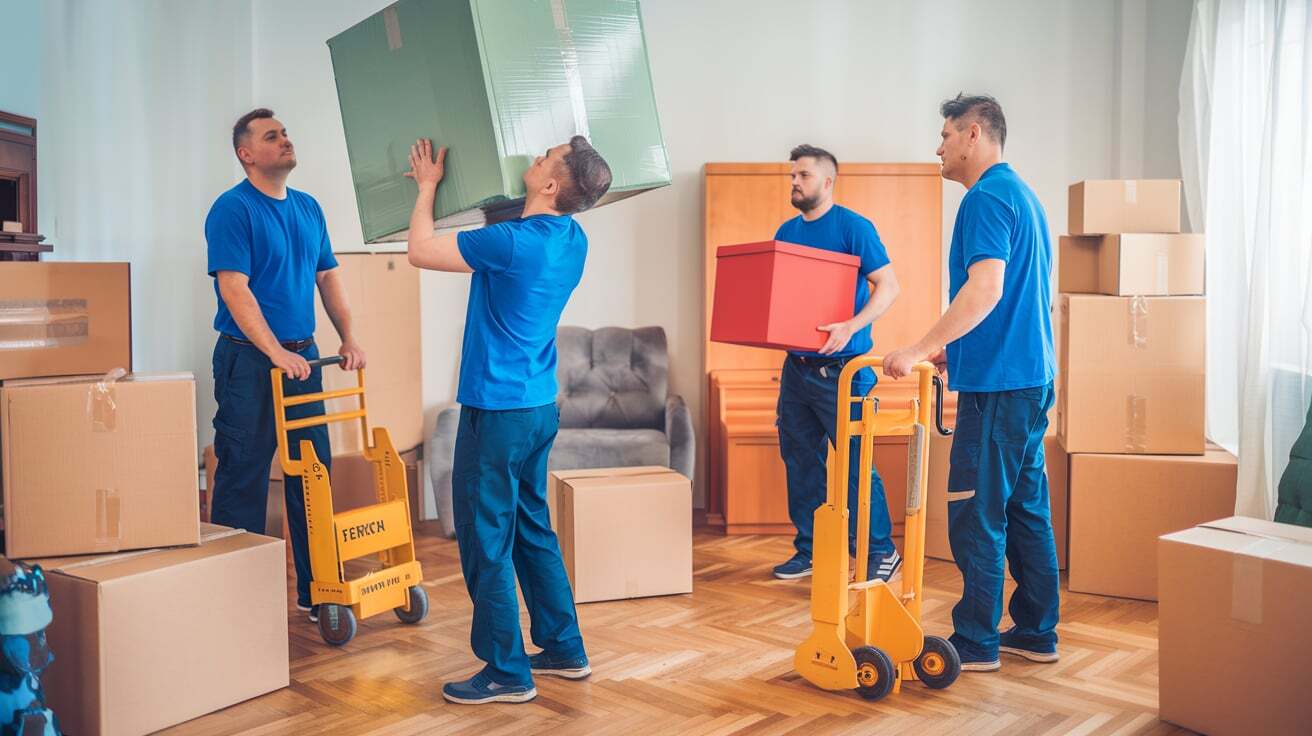 Грузчики переносят груз