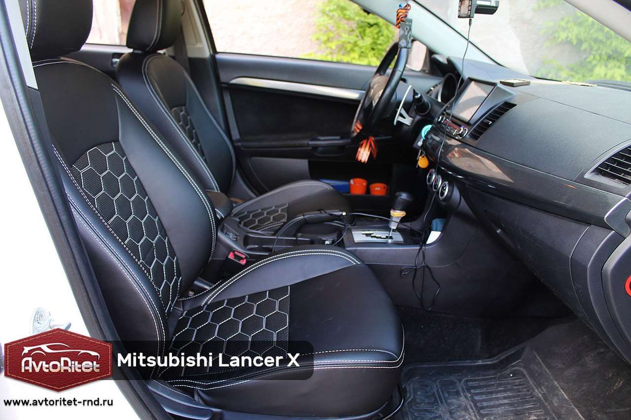 Каркасные чехлы на сиденья Mitsubishi Lancer 10, модельные из экокожи, фото  салона, заказать с установкой, отзывы