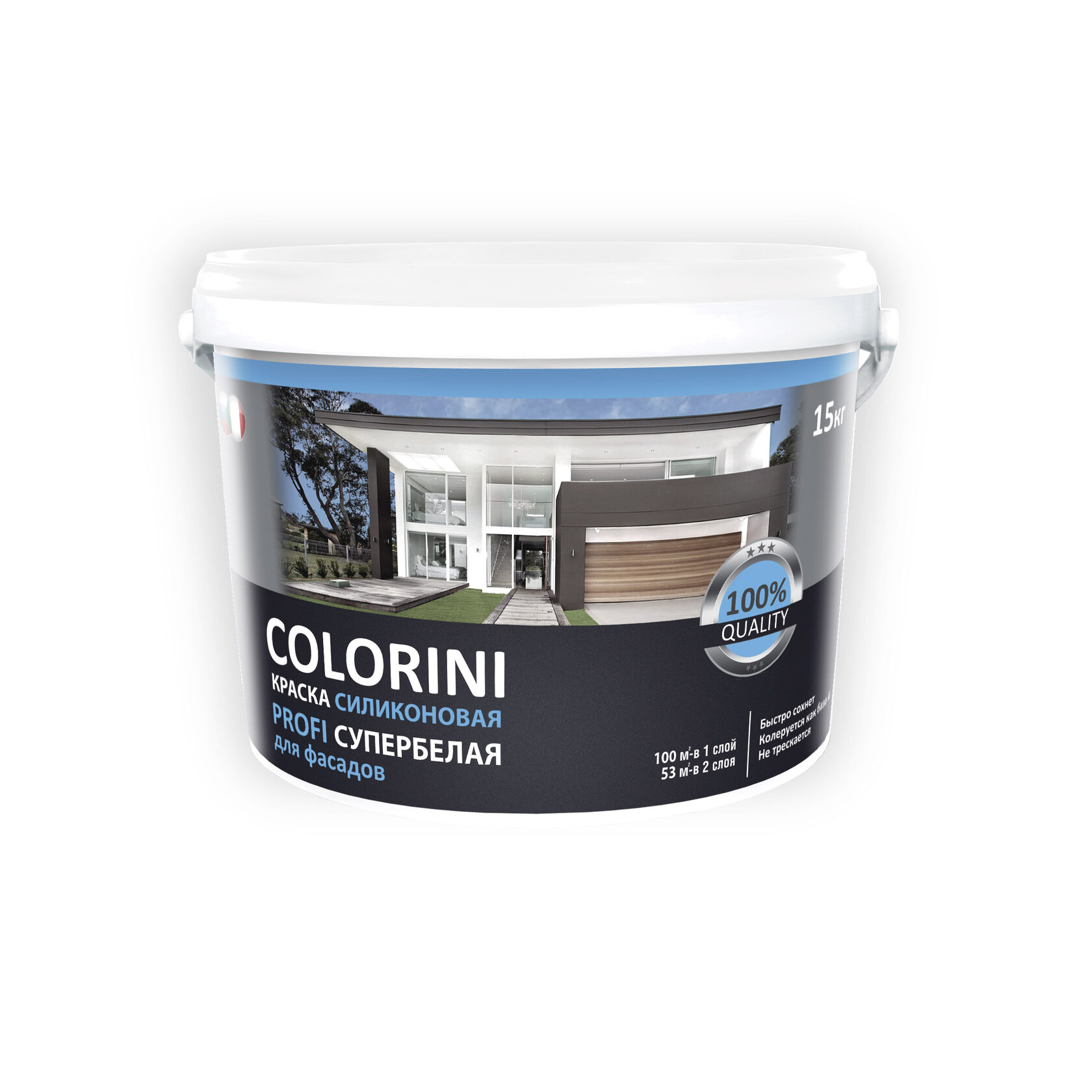 Краска Colorini Profi для фасадов силиконовая супербелая 6 кг