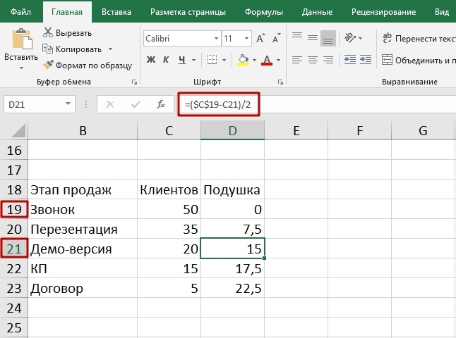 Формула для вычисления подушки