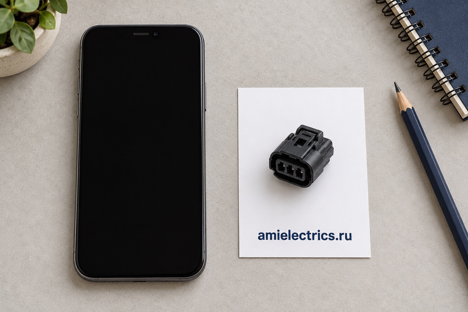 Смартфон рядом с разъёмом на подложке amielectrics.ru; тематическая иллюстрация