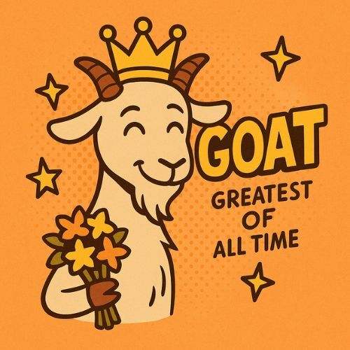 Комиксовая иллюстрация: козёл в короне с надписью «GOAT — Greatest Of All Time» — пример употребления GOAT в значении «величайший всех времён».