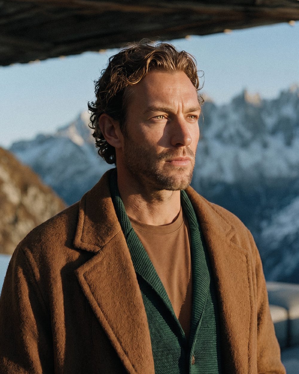 Outfit Italy Autunno-Inverno 2026-27: cappotto cammello su maglia verde