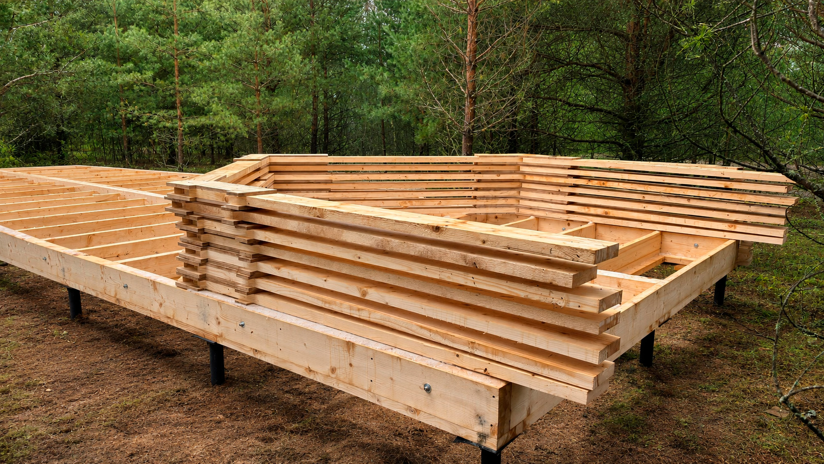 Сборка несущей рамы каркасного дома по технологии WOODCASTOR
