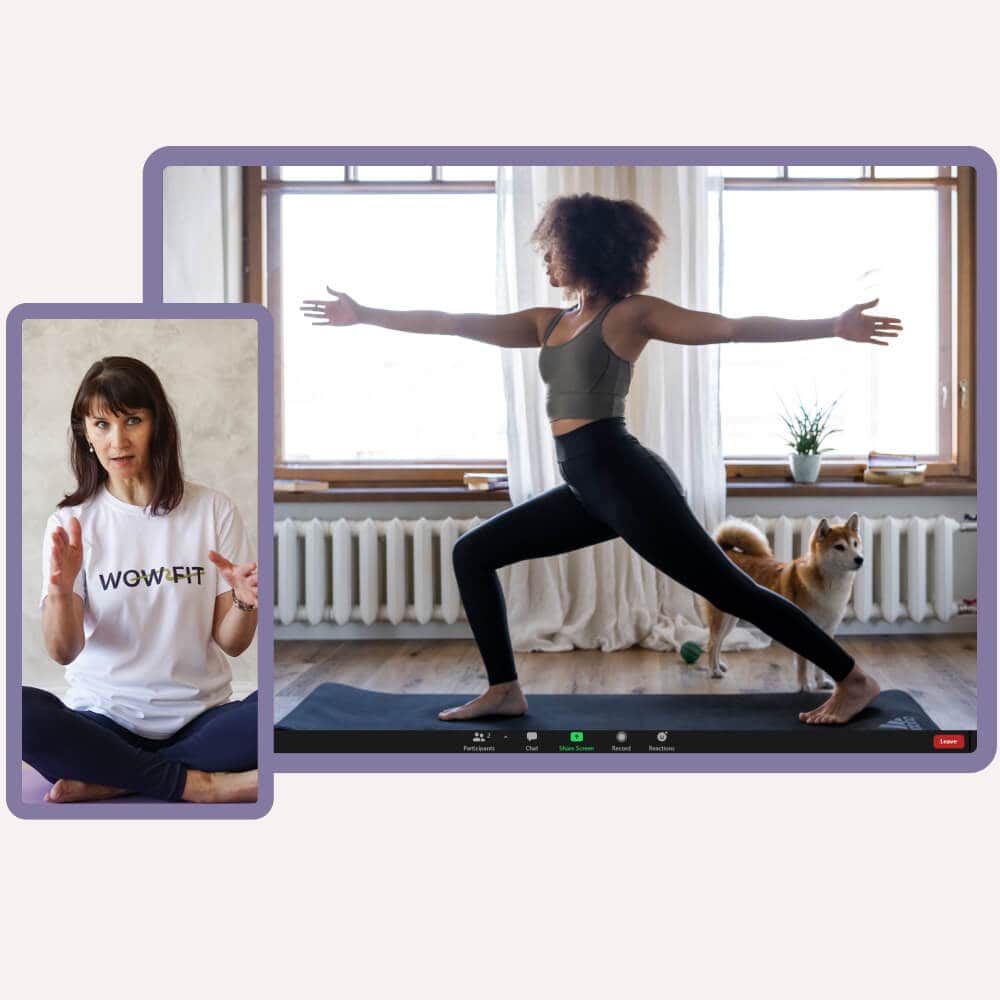 women practicing yoga online with personal trainer