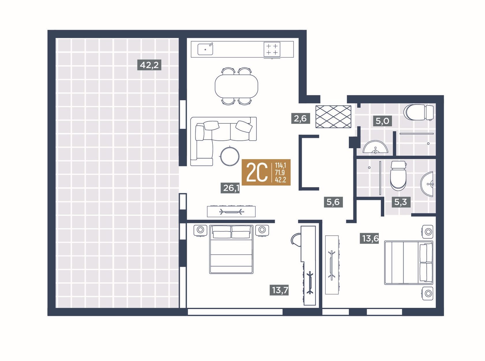 2-комнатный 114,1 м²
