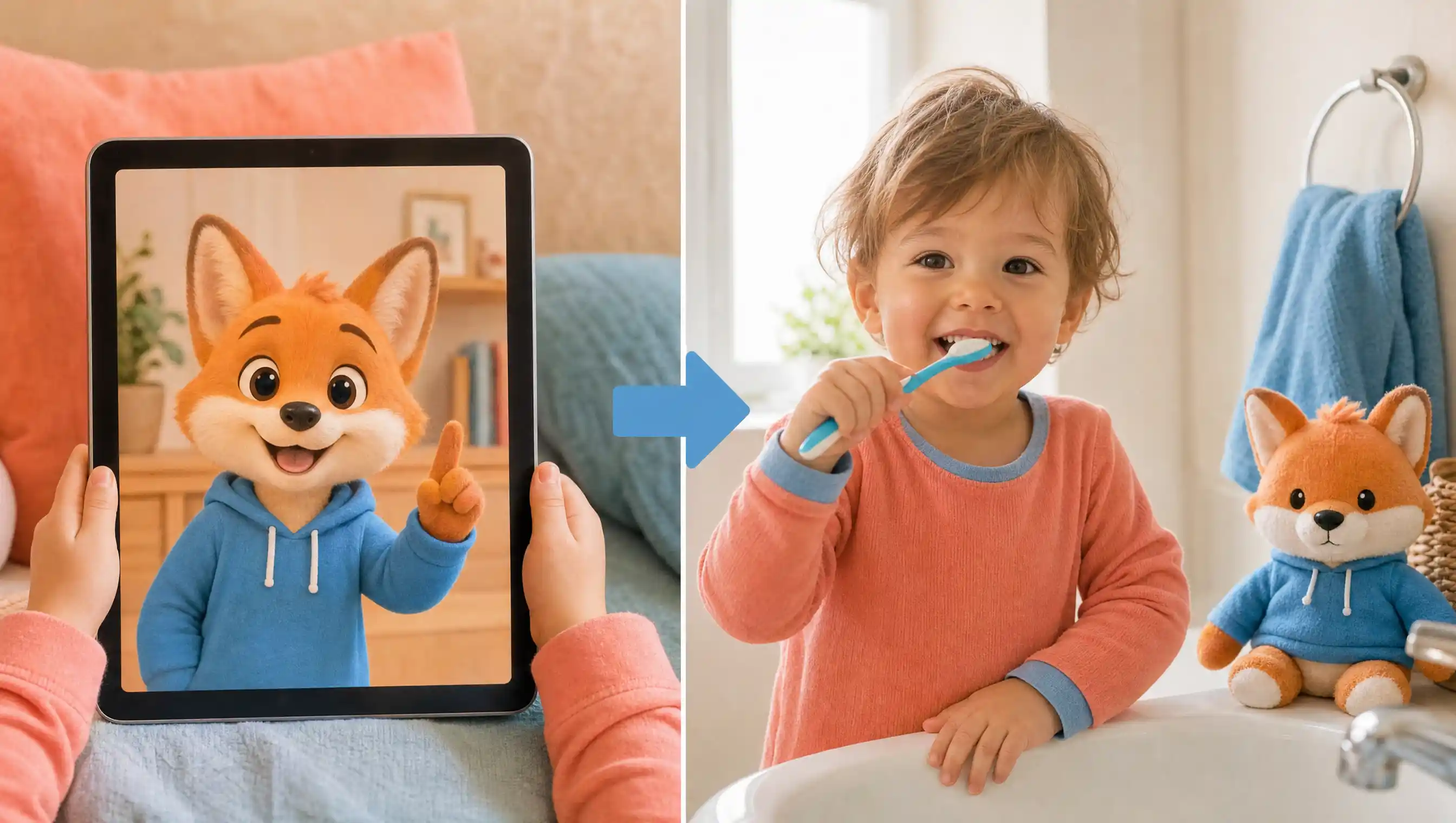 Screen-to-Real solution — 5-minute quest on the tablet, real routine in the real world