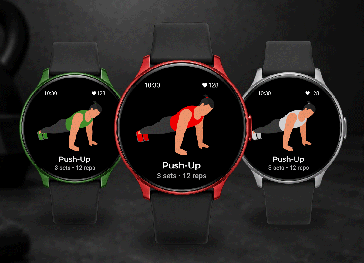 Lottie exercise animations inside smartwatch fitness interface