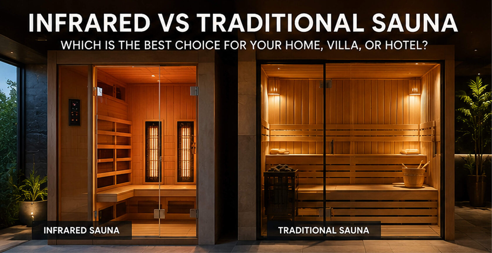Infrared sauna on the left, luxury traditional sauna on the right