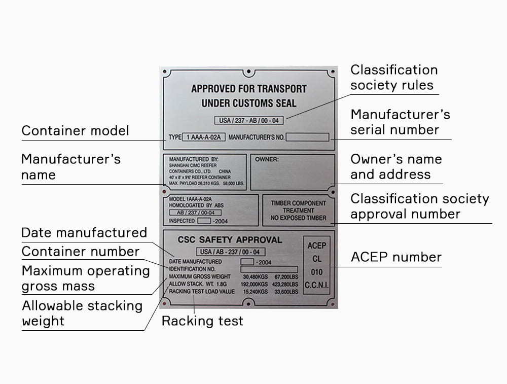 Csc Plates For Shipping Container