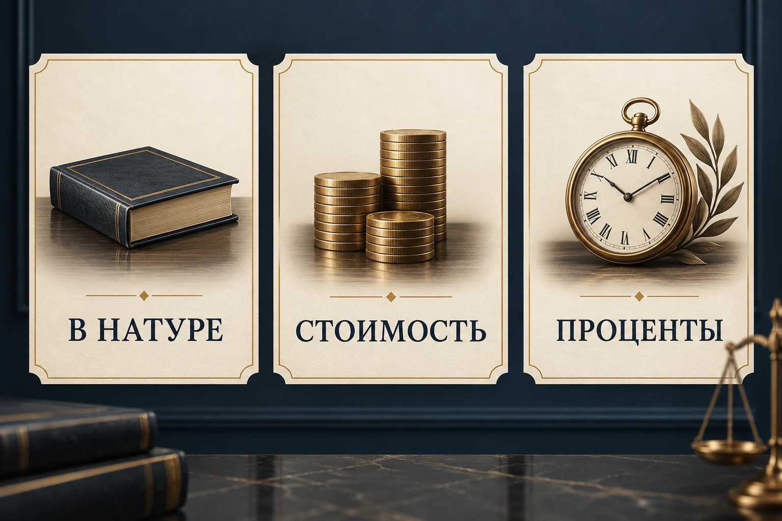 Концептуальная схема способов возврата: имущество в натуре, его стоимость и проценты