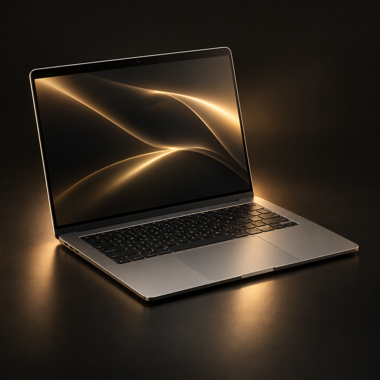 Иллюстрация подарка: MacBook M5 в чёрно-золотом стиле