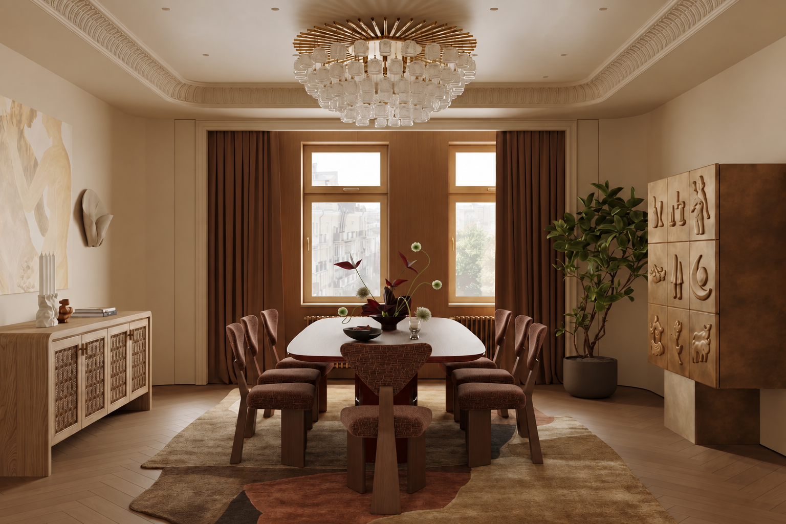 латунь и дерево в интерьере в проекте Арбат от P.S.Interior