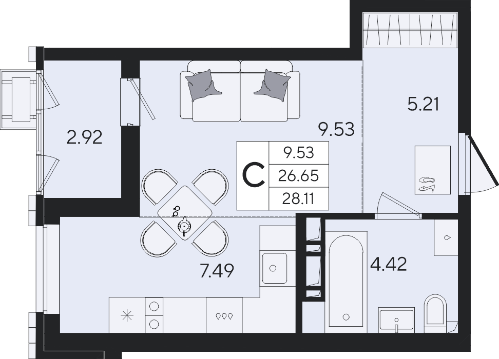 Студия 28,11 м²