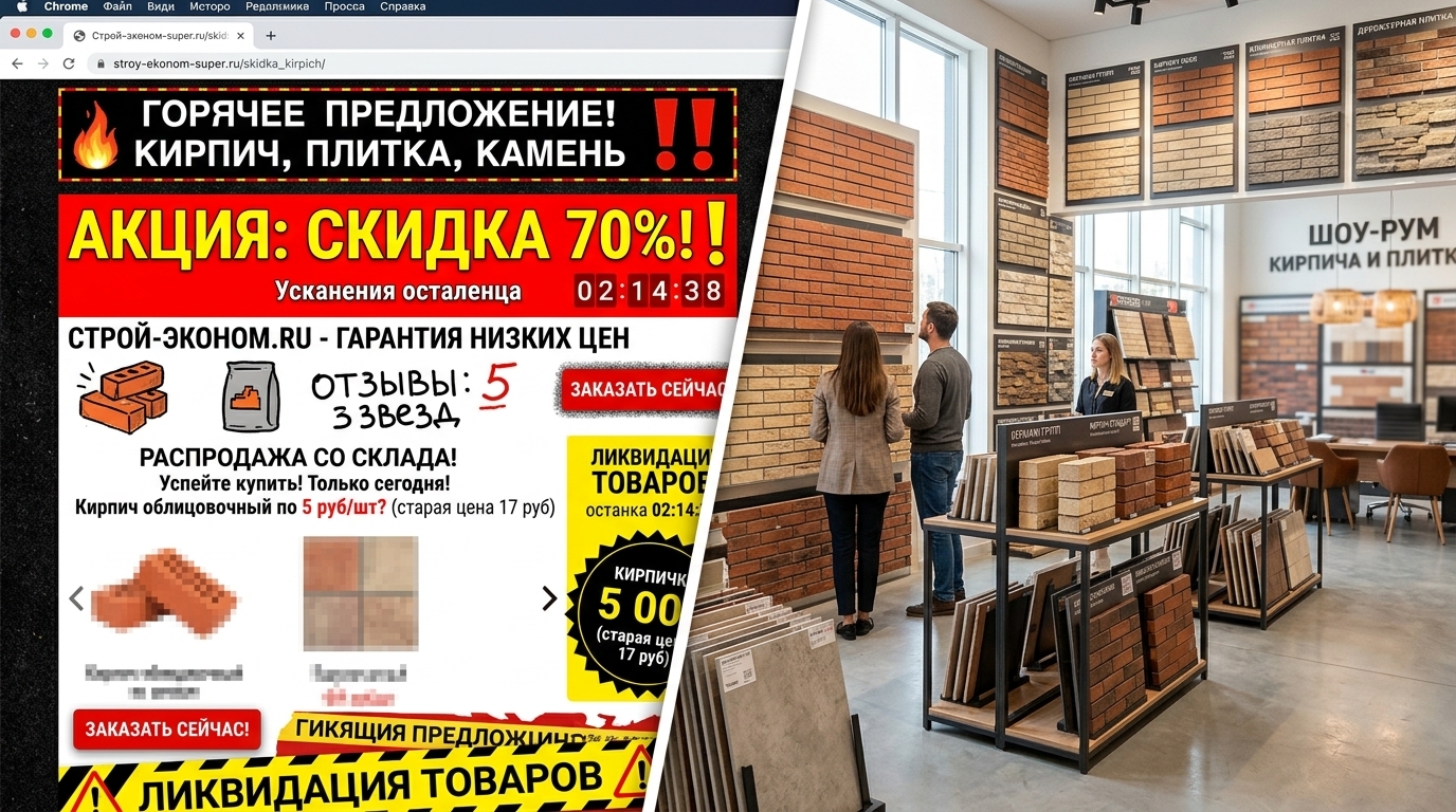  Сравнение ненадёжного продавца стройматериалов и официального шоу-рума