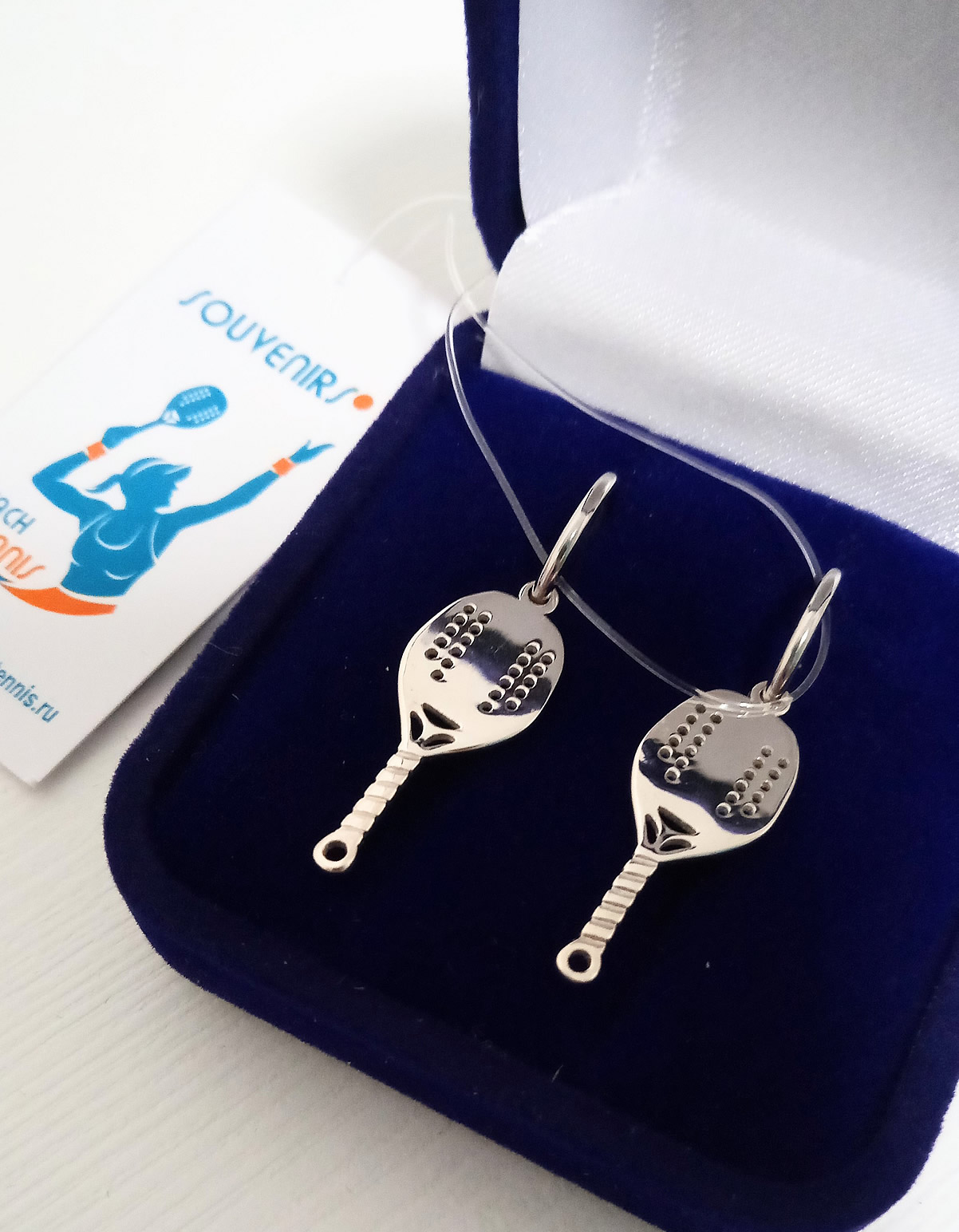 серебряные серьги ракетки пляжный теннис