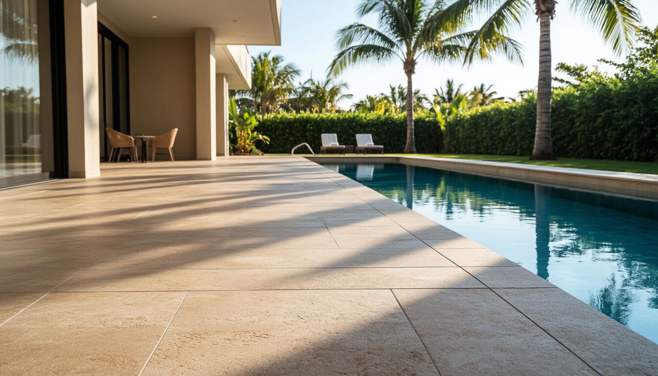 outdoor poolside terrace